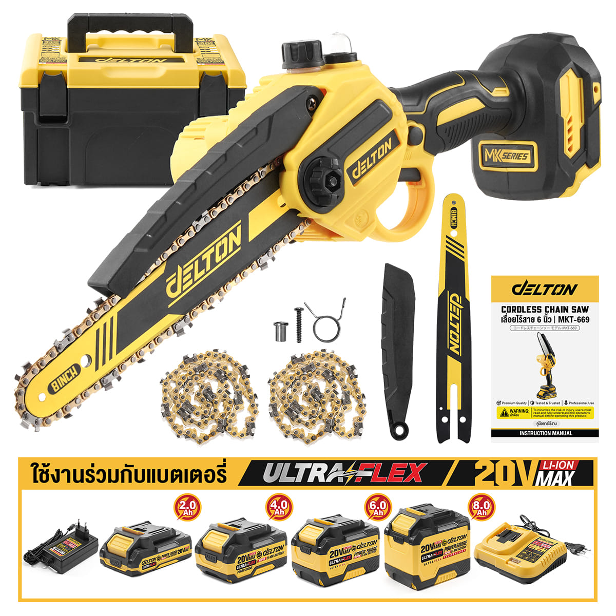 เลื่อยโซ่ไร้สาย (เฉพาะเครื่องเปล่า) DELTON รุ่น MKT-677 20V_6